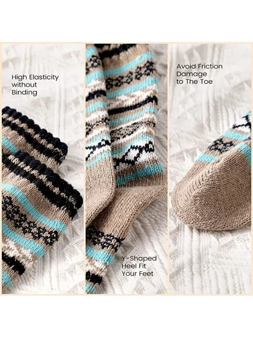 𝅺5 Pairs Luxury Wool Soft Socks Warm Winter Fall Womens Thick Cozy Knit NWT